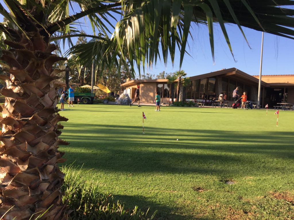 View of practice facility from tree on golf course